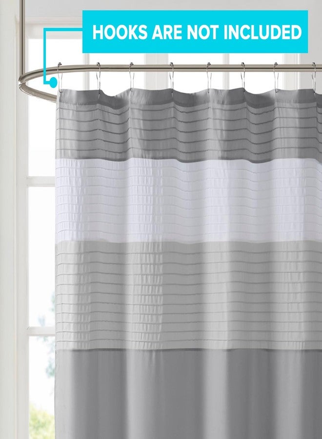 Comfort Spaces Windsor Bathroom Shower Pieced Ruffle Pattern Modern Elegant Microfiber Fabric Bath Curtains, 72x72, Gray - Image 2