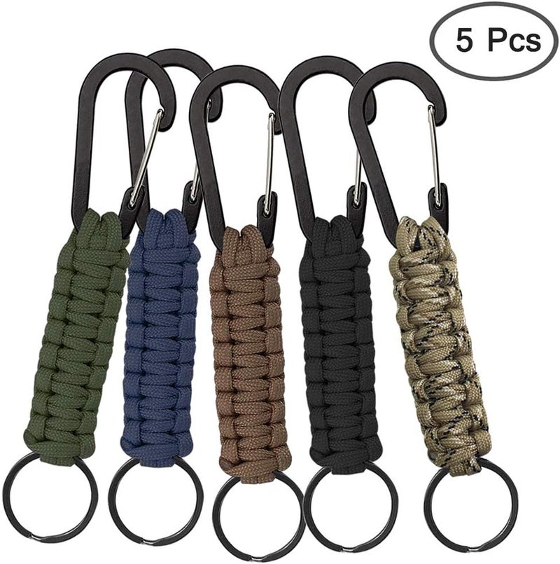 SENHAI 5 Pcs Paracord Keychains with Carabiner, Braided Lanyard Ring Hook Clip for Keys Knife Flashlight Outdoor Camping Hiking Backpack Fit Men Women - 5 Colors - Image 2