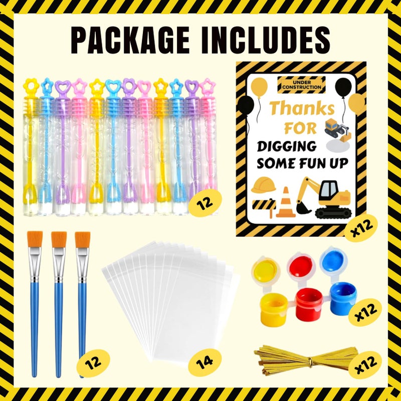 GOGREENWOVEN 12 Pcs Construction Party Favors & Diy Craft Kit - Unfinished Wooden Truck Painting Set With Bubble Wands  Paints  Brushes & Cards - Birthday Party Favors For Kids  Boys & Girls  Classroom Rewards - Image 4