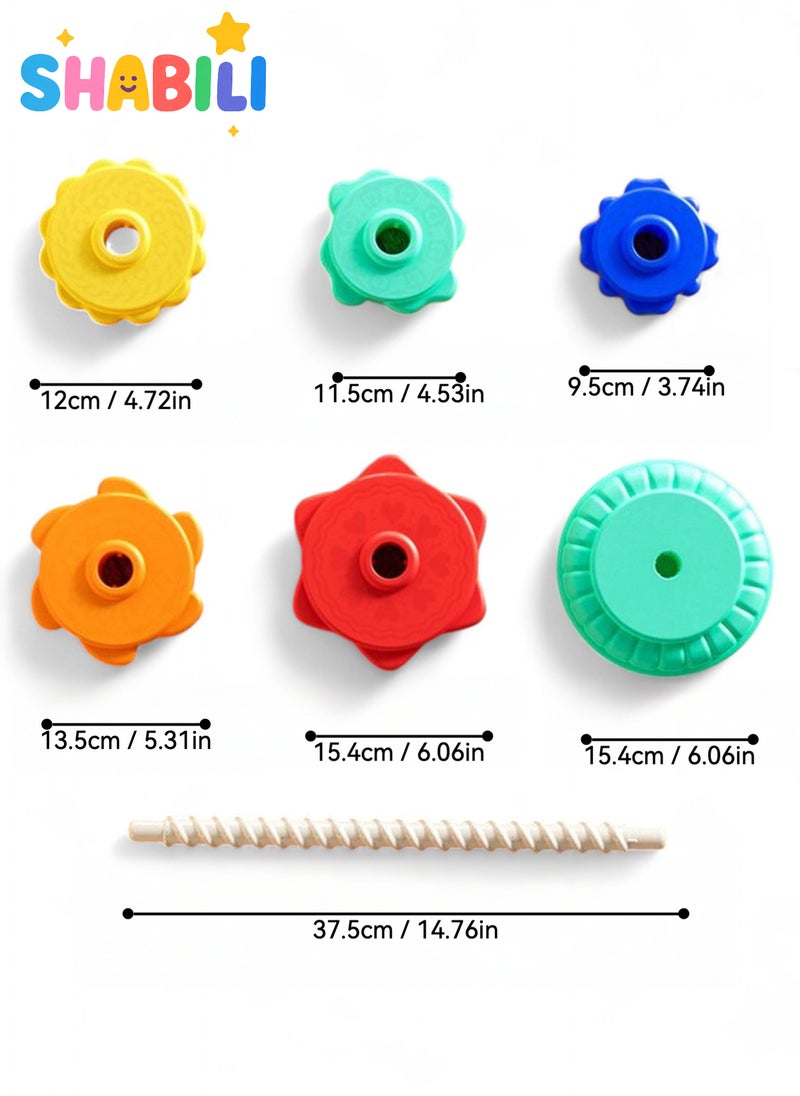 شبيلي برج التكديس الدوّار قوس قزح لعبة مونتيسوري تعليمية للأطفال من عمر سنة بألوان زاهية وأقراص حلزونية تطور المهارات الحركية الدقيقة مناسبة للأولاد والبنات للعب الداخلي والهدايا - Image 5