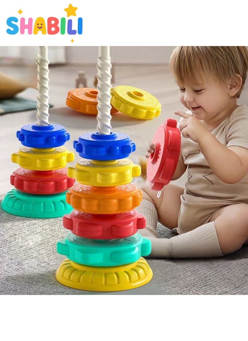 شبيلي برج التكديس الدوّار قوس قزح لعبة مونتيسوري تعليمية للأطفال من عمر سنة بألوان زاهية وأقراص حلزونية تطور المهارات الحركية الدقيقة مناسبة للأولاد والبنات للعب الداخلي والهدايا - Image 4
