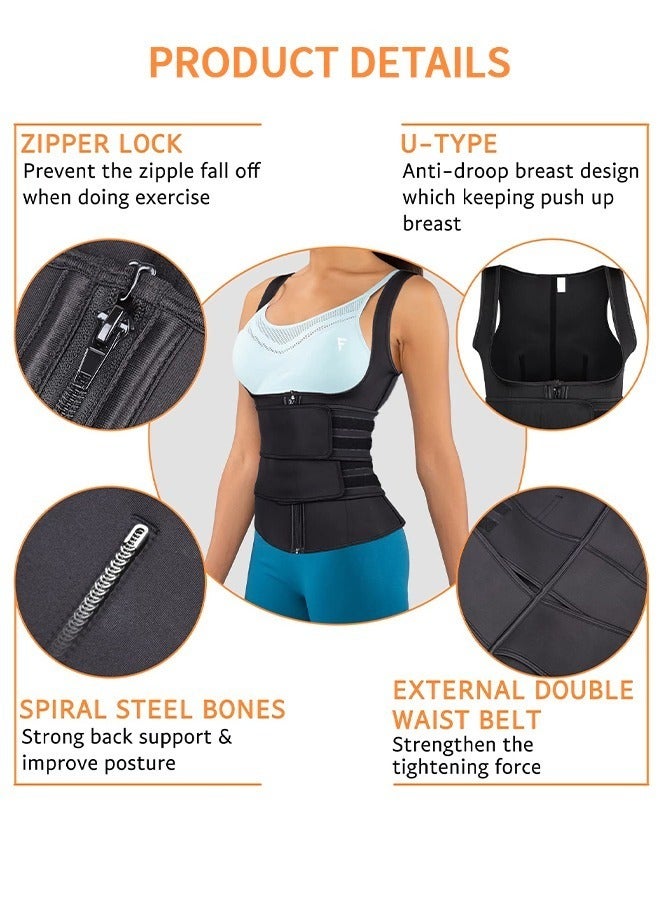 GROIC Waist Trainer for Women Waist Trainer Corset Vest Tummy Slimming Belly  Body Shaper, Double Belt Sauna Workout Trimmer Belts with Zipper and 9 Steel Bones - Image 3