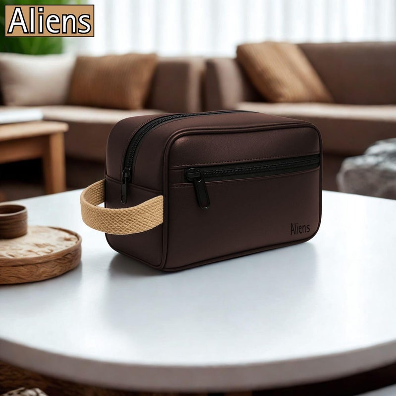 Aliens Multipurpose Travel Organizer Leather Pouch for Men and Women, Hanging Dopp Kit, Water-Repellent Bag for Toiletry, Shaving Kit, Cosmetics & Makeup, Jewellery, Gadget,Computer Accessories-Brown - Image 5