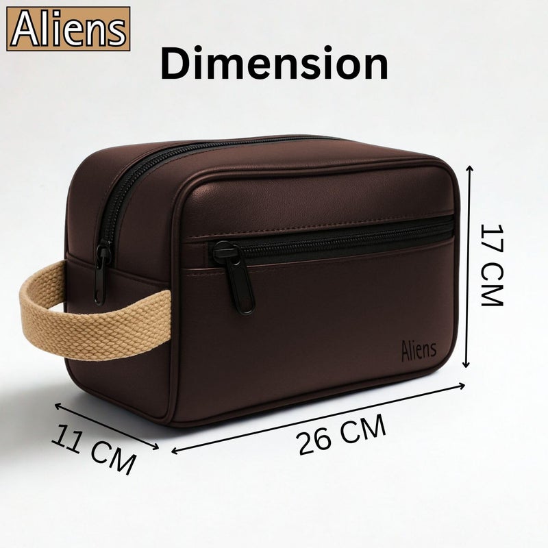 Aliens Multipurpose Travel Organizer Leather Pouch for Men and Women, Hanging Dopp Kit, Water-Repellent Bag for Toiletry, Shaving Kit, Cosmetics & Makeup, Jewellery, Gadget,Computer Accessories-Brown - Image 4