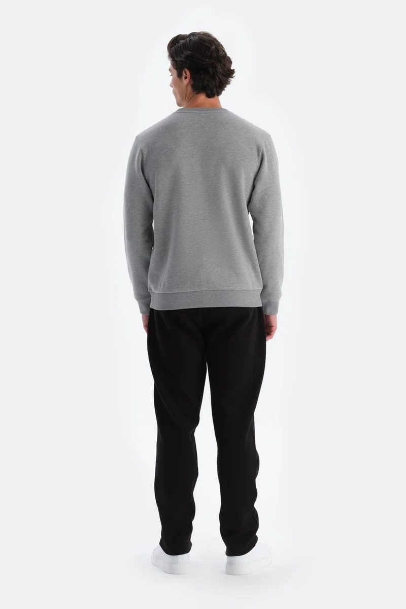 داجي Grey Melange Men's Sweatshirt with Ribbed Inside