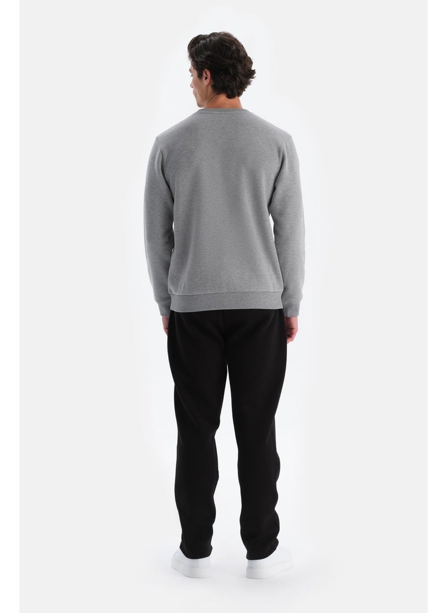 dagi - Grey Melange Men's Sweatshirt with Ribbed Inside - Image 1
