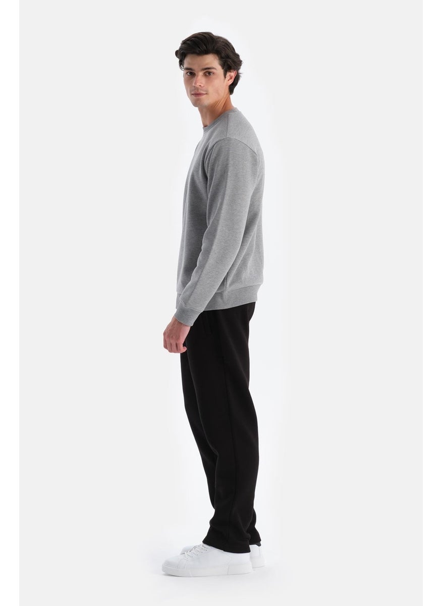 dagi - Grey Melange Men's Sweatshirt with Ribbed Inside - Image 1