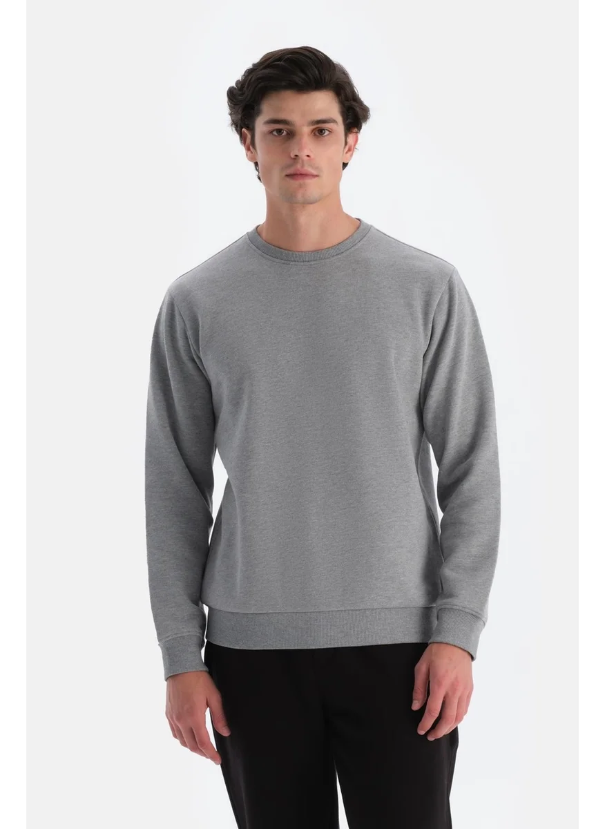 داجي Grey Melange Men's Sweatshirt with Ribbed Inside