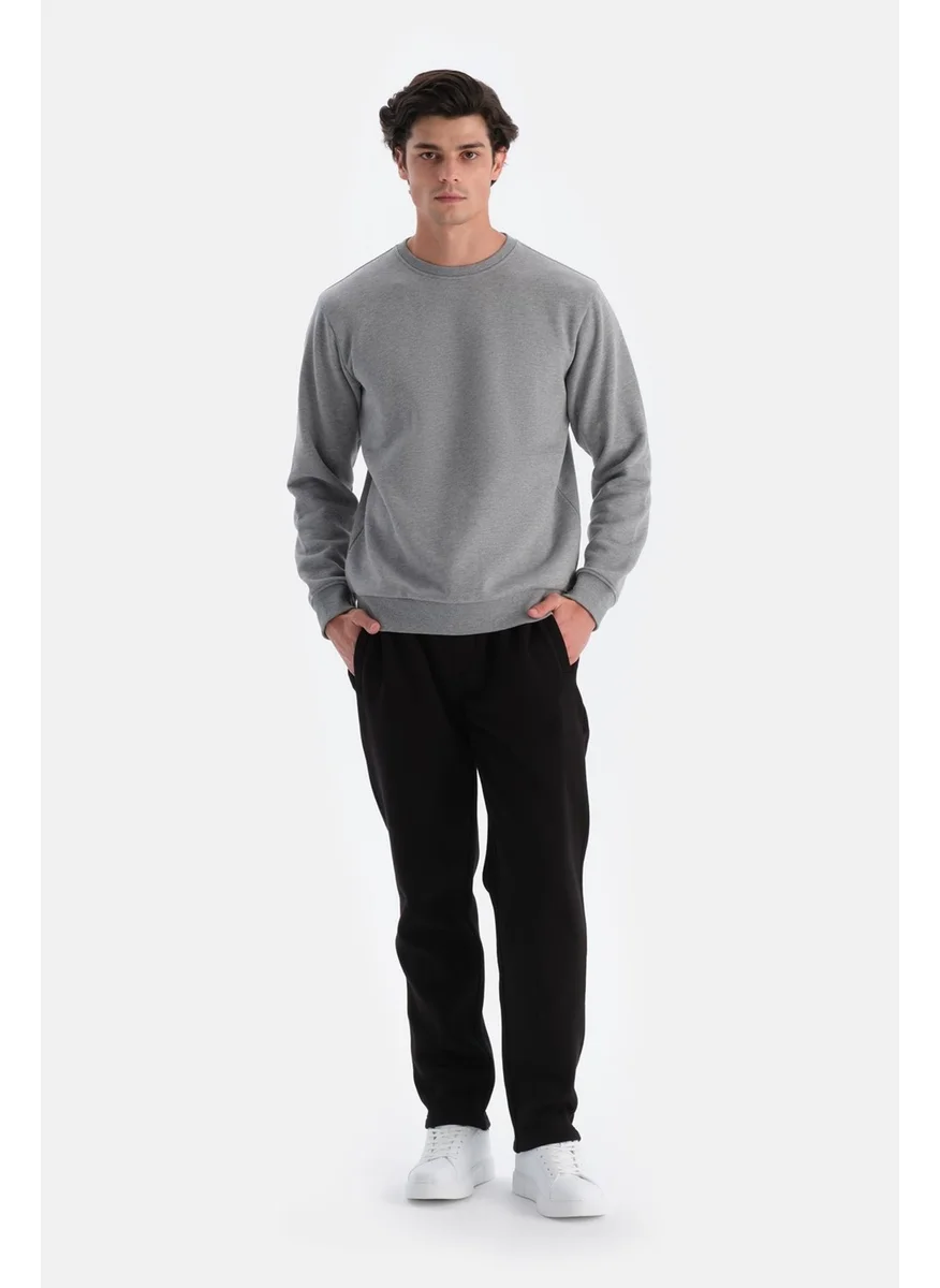 dagi Grey Melange Men's Sweatshirt with Ribbed Inside