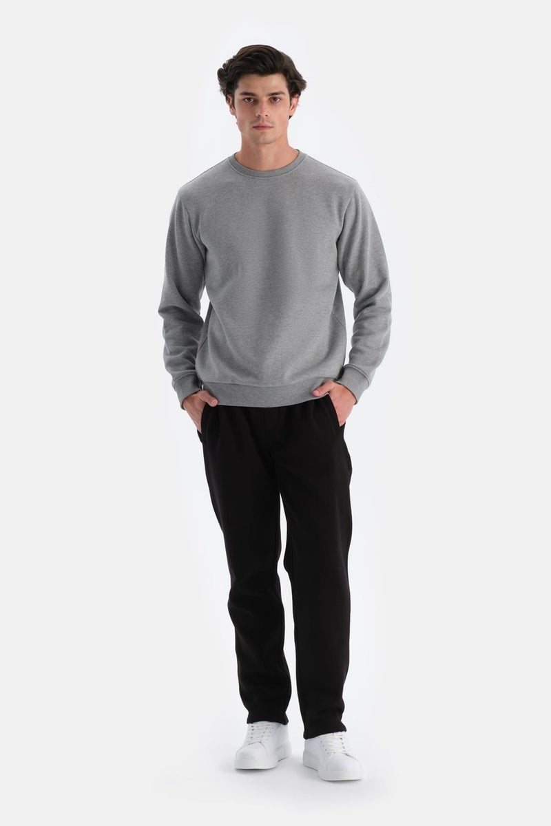 dagi - Grey Melange Men's Sweatshirt with Ribbed Inside - Image 1