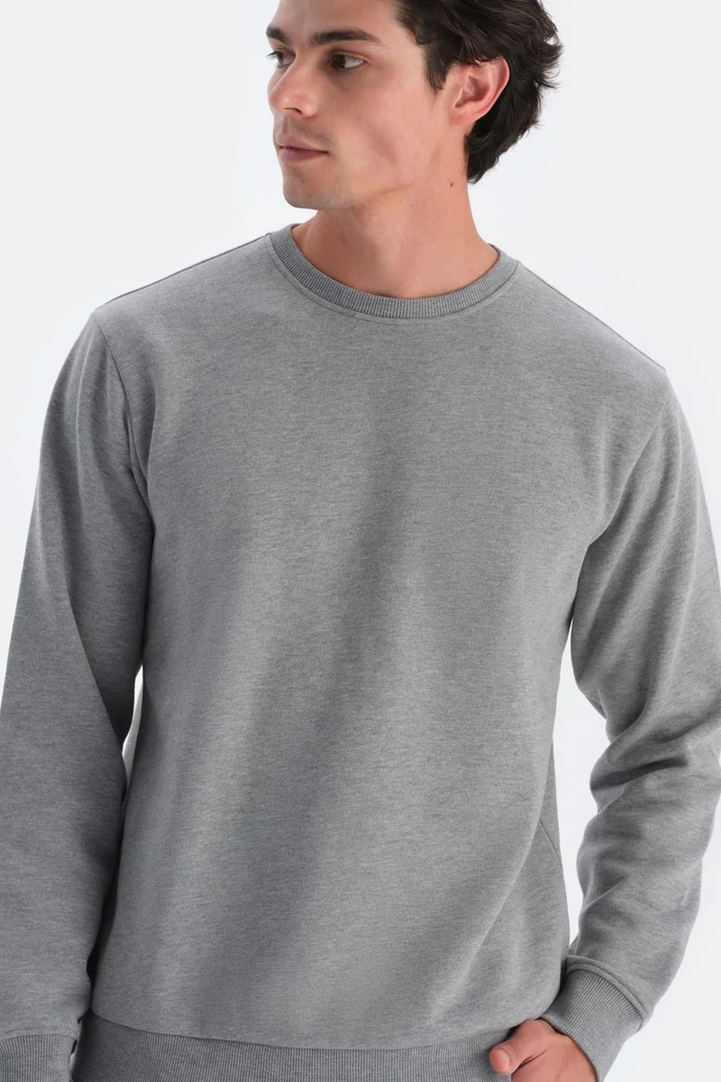 داجي Grey Melange Men's Sweatshirt with Ribbed Inside