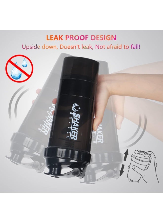 زجاجة رج، كوب رج سعة 16 أونصة، زجاجة رج بروتين مع مساحة تخزين وكرة رج، زجاجات رج رياضية لمشروبات البروتين، زجاجة خلط مشروبات رياضية، مقاومة للتسرب بنسبة 100%، خالية من مادة BPA، 3 طبقات (أسود) - Image 5