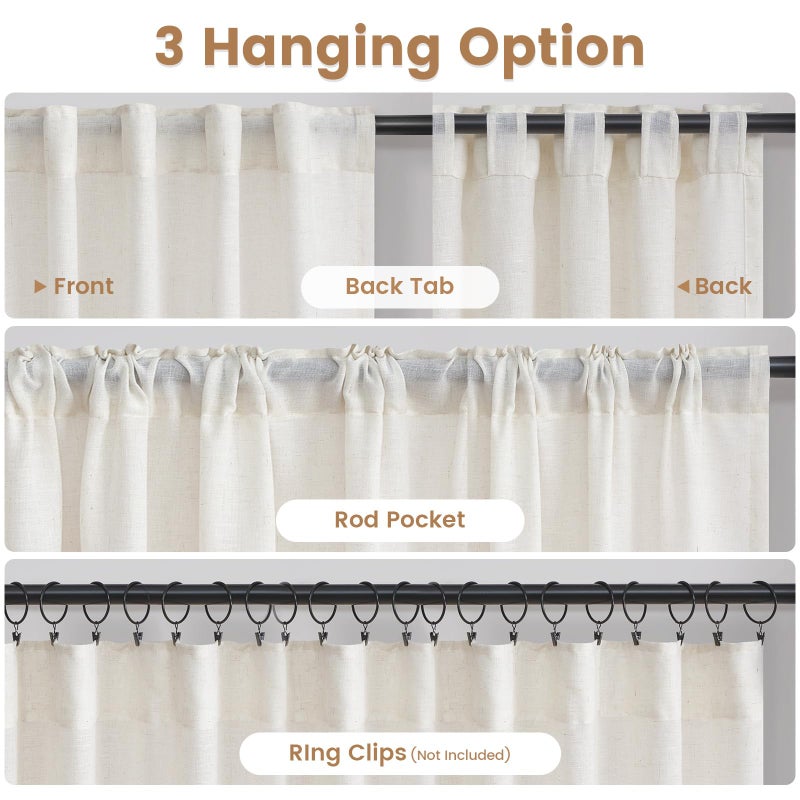 دريمينج كاسا الحلم كاسا نصف الكتان الستائر لغرفة المعيشة ستائر الضوء الطبيعية لترشيح 84 بوصة طويلة 1 لوحة جيب الستائر الستائر واسعة النافذة مع التبويب الخلفية الطبيعية w100 x l84 - Image 3