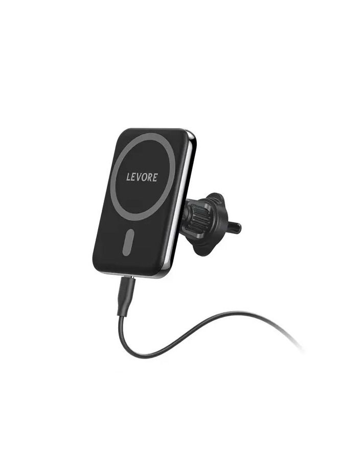 ليفور حامل جوال للسيارة يدعم الشحن اللاسلكي بتقنية الماج سيف بقوة 15 واط - أسود