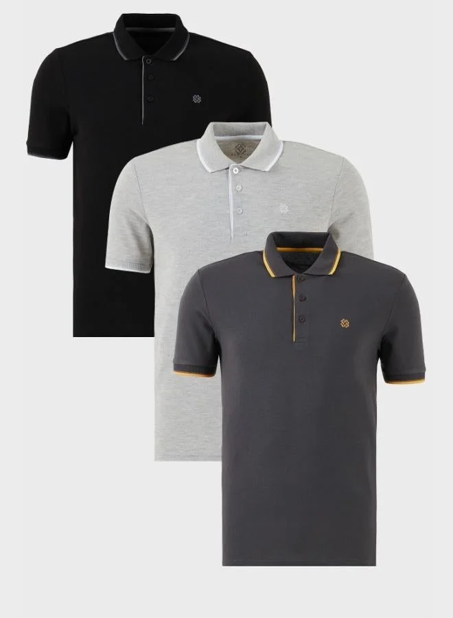 بوراتي تيشيرت رجالي بولو قطن سليم فيت مخطط من بوراتي عبوة من  قطع