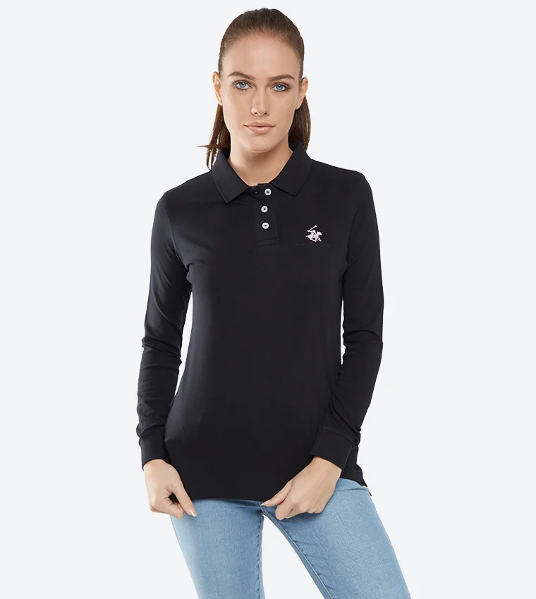 بيفرلي هيلز بولو كلوب تي شيرت بولو بأكمام قصيرة وفتحة بثلاثة أزرار