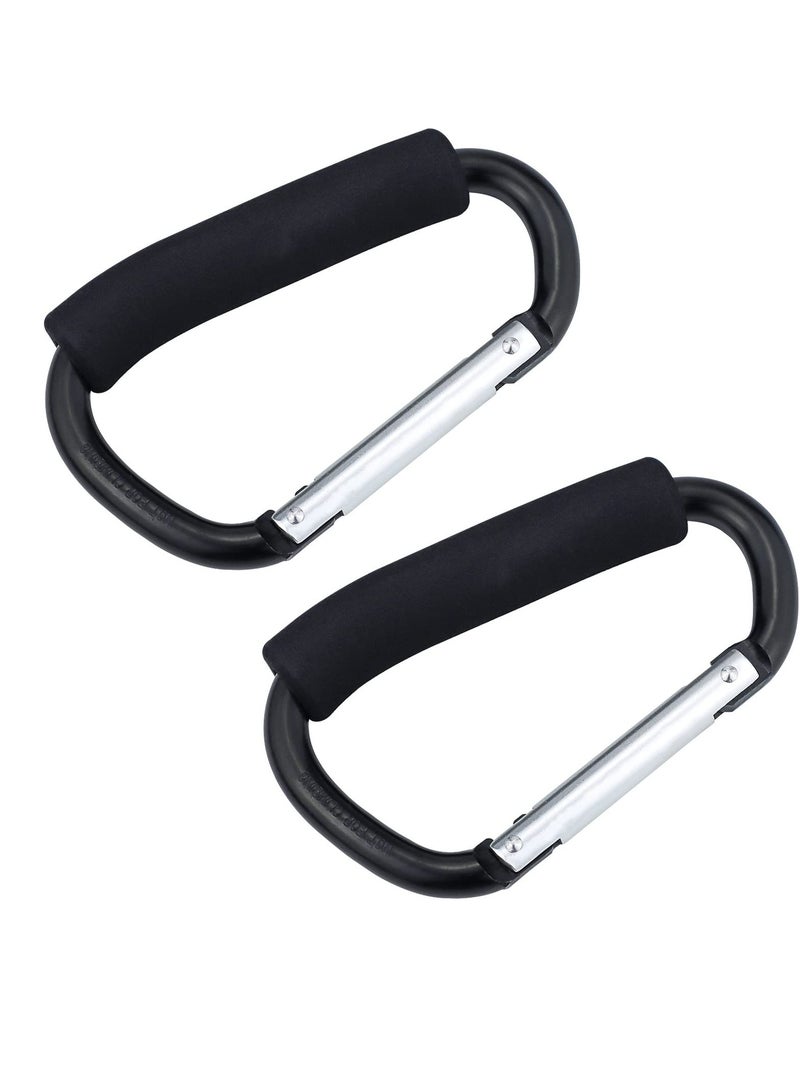 VIUAUAX Grocery Bag Shopping Bag Holder Handle Carrier Tool Multi Purpose Snap Hook Stroller Hook Set Organizer Accessories with Soft Foam Grip for Hanging, Pack of 2, Black - Image 1