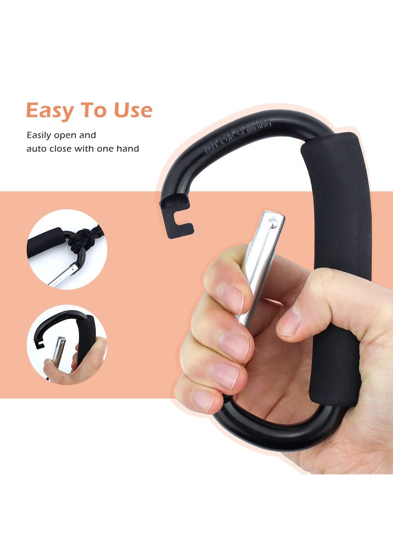 VIUAUAX Grocery Bag Shopping Bag Holder Handle Carrier Tool Multi Purpose Snap Hook Stroller Hook Set Organizer Accessories with Soft Foam Grip for Hanging, Pack of 2, Black - Image 5