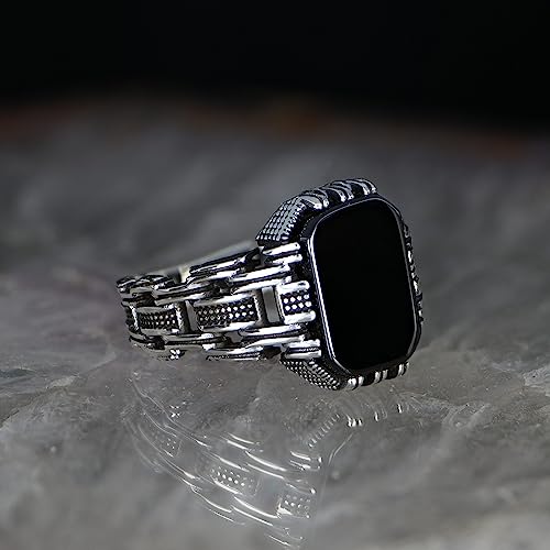 KsrModa Chain Design Genuine Black Onyx Stone Mens Silver Ring 925 Sterling Silver Signet Ring for Men Sterling Silver Pinky Ring Gift for Men Gift for Dad (9) - Image 3