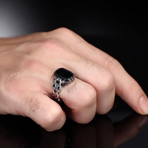 KsrModa Chain Design Genuine Black Onyx Stone Mens Silver Ring 925 Sterling Silver Signet Ring for Men Sterling Silver Pinky Ring Gift for Men Gift for Dad (9) - Image 4
