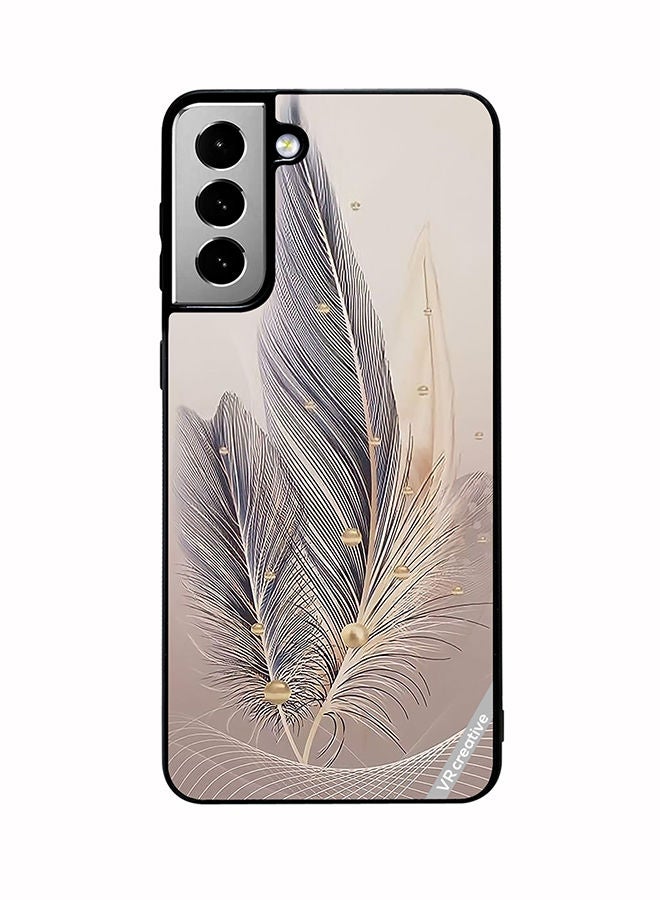 VR CREATIVE غطاء واقي لهاتف سامسونج جالاكسي S21 FE 5G تصميم ريشة ورقة فنية متعدد الألوان - Image 1