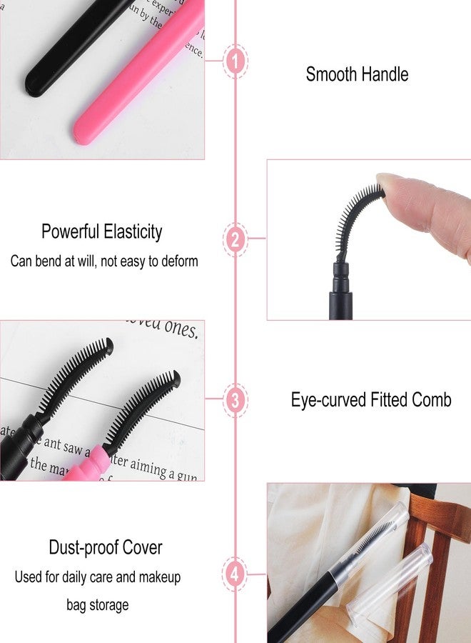 Macuezu 4 Pcs Silicone Eyelash Separator, Lashes Brush Separator, Mascara Brushes, Reusable Mascara Brush Wand, Eyebrow Spoolie Brushes Eyelashes Definer with Lid (Pink, Black) - Image 3