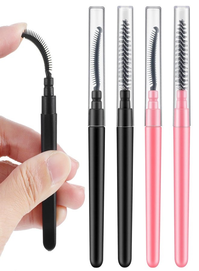 Macuezu 4 Pcs Silicone Eyelash Separator, Lashes Brush Separator, Mascara Brushes, Reusable Mascara Brush Wand, Eyebrow Spoolie Brushes Eyelashes Definer with Lid (Pink, Black) - Image 1