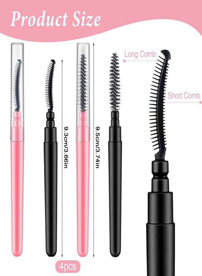 Macuezu 4 Pcs Silicone Eyelash Separator, Lashes Brush Separator, Mascara Brushes, Reusable Mascara Brush Wand, Eyebrow Spoolie Brushes Eyelashes Definer with Lid (Pink, Black) - Image 2