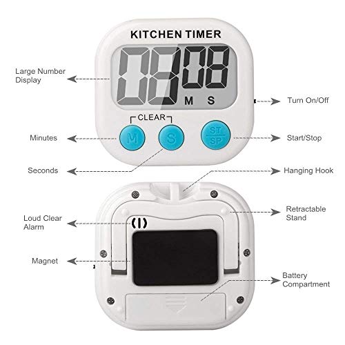 Thermocare Digital Kitchen Timer & Stopwatch, Countdown Large Digits, Loud Alarm, Magnetic Stand Round, for Cooking | Baking | Kids Study Teacher Shower Bathroom Oven with time Duration 99 Minutes - Image 3