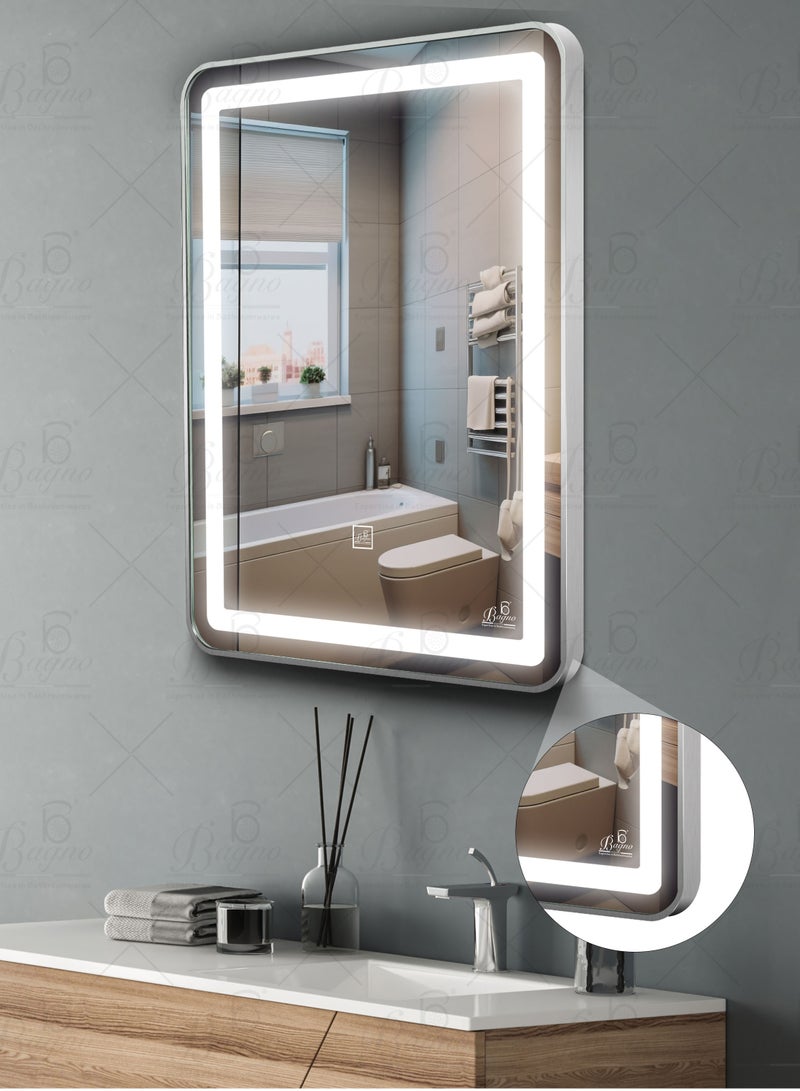 B BAGNO Silver LED Framed Mirror, Silver Framed Mirror, premium Quality 80x60cm BML22(Silver) - Image 1