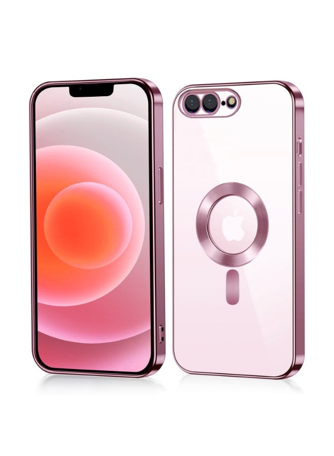 Electroplated Case For IPhone 7/8 Plus Camera Lens Full Protection Compatible with MagSafe Wireless Charging, Shockproof Soft TPU Phone Magnetic Cover (Rose Gold)