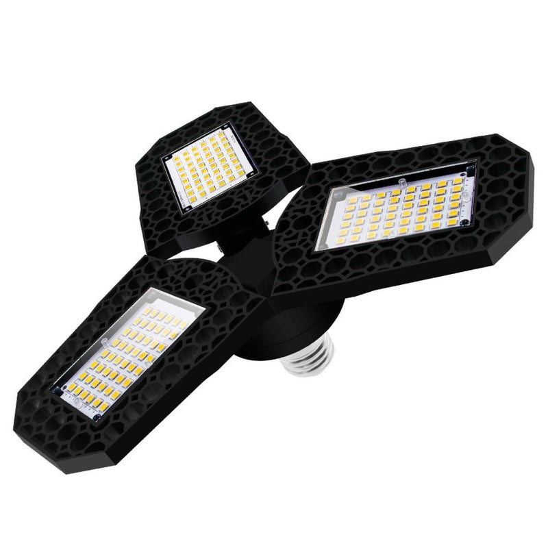 Foldable LED Garage Light 80W White Adjustable Three Leaf Panels High Brightness Ceiling Lamp - Image 2