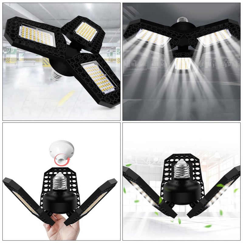 Foldable LED Garage Light 80W White Adjustable Three Leaf Panels High Brightness Ceiling Lamp - Image 4