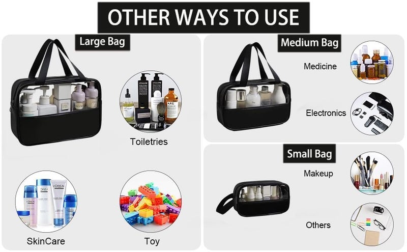3pcs Transparent Cosmetic Bag Vacation Bag Small Makeup Skin Care Products Case Beach Bag Organizer Pouch Underwear Bag Hand Case Toiletry Bag Tote Makeup Brush Business Case - Image 4