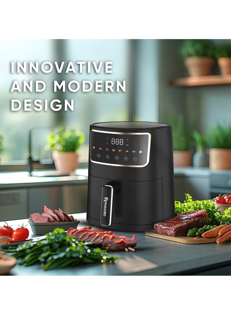 Roko3D Air Fryer ROKO 3D Digital – 8-in-1 Multi-Function Kitchen Appliance | Air Fry, Bake, Roast & More | Oil-Free Cooking for Healthy Meals | User-Friendly Digital Controls, Preset Cooking Modes, Adjustable Timer | Easy to Clean Nonstick Basket | Modern Black Matte Look - Image 3