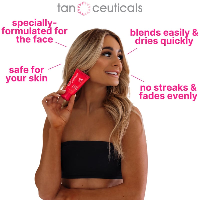 Tanceuticals Facial Self Tanner - Self Tanning Lotion for Face Gives Natural, Long Lasting Sunless Tan - Fresh Coconut Scent - Wonâ€™t Clog Pores or Cause Acne - Easy to Apply - 1.7 oz (Dark) - Image 4