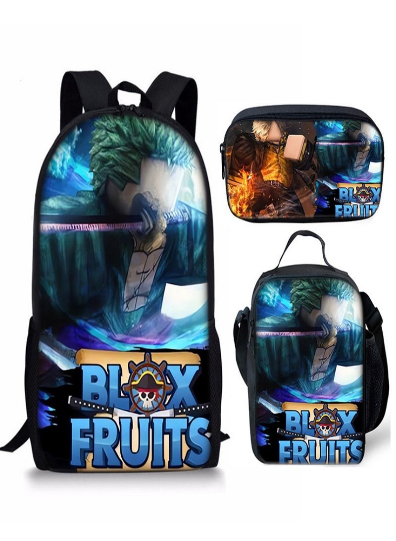 ROBLOX blox fruits  Children Backpack Schoolbag Teen Student School Book bag with Lunch Box Pen Case 3 in 1 for Kids