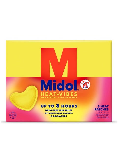 Heat Vibes Menstrual Patches 3 Ct: Midol Heat Vibes Menstrual Pain Relief Heat Patches For Period Cramp And Backache Relief - Pack Of 3