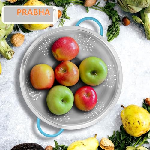 Prabha Colander Stainless Steel Strainer Sieves, 3000ML, 24cm | Kitchen Strainer with Handle-Essential Kitchen | Colanders Bowl, Basket | Colander for Rice Straining Washing Fruits, Vegetables - Image 5