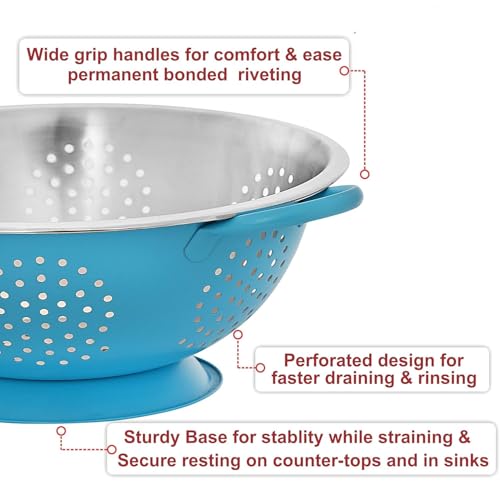 Prabha Colander Stainless Steel Strainer Sieves, 3000ML, 24cm | Kitchen Strainer with Handle-Essential Kitchen | Colanders Bowl, Basket | Colander for Rice Straining Washing Fruits, Vegetables - Image 2
