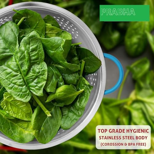 Prabha Colander Stainless Steel Strainer Sieves, 3000ML, 24cm | Kitchen Strainer with Handle-Essential Kitchen | Colanders Bowl, Basket | Colander for Rice Straining Washing Fruits, Vegetables - Image 3
