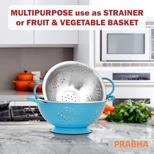 Prabha Colander Stainless Steel Strainer Sieves, 3000ML, 24cm | Kitchen Strainer with Handle-Essential Kitchen | Colanders Bowl, Basket | Colander for Rice Straining Washing Fruits, Vegetables - Image 4