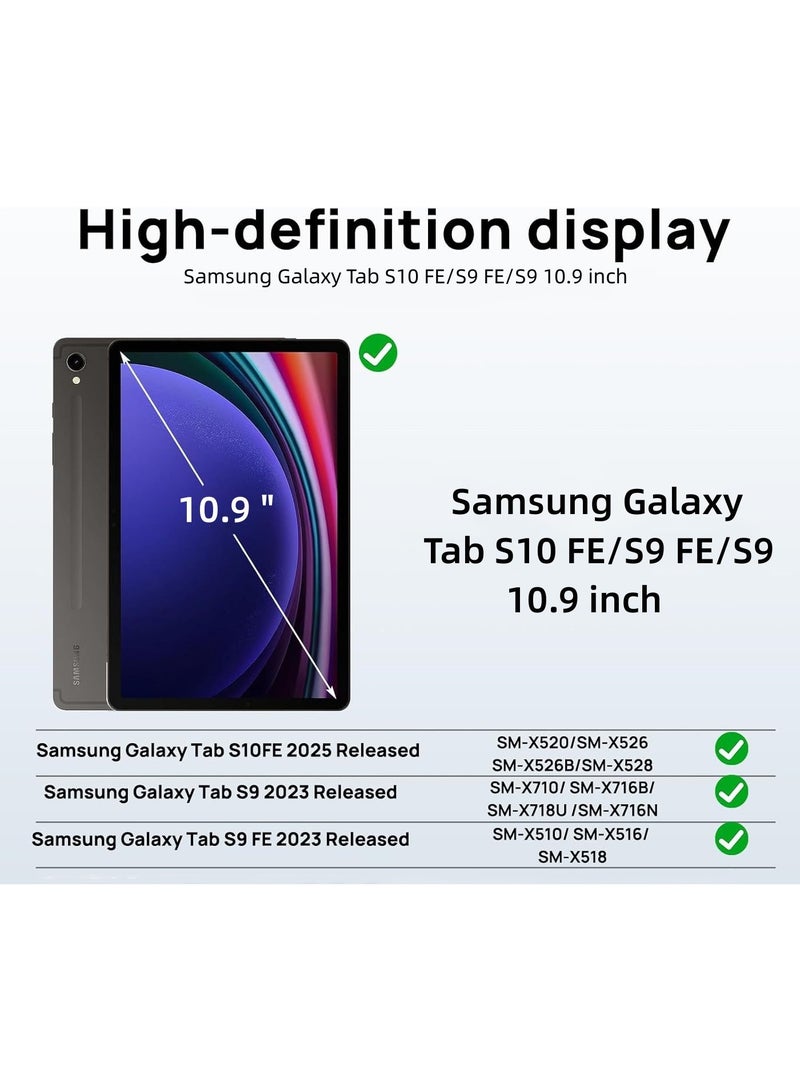 Tablet Case for Samsung Galaxy Tab S10 FE/S9 FE/S9 10.9 inch Full-Body Drop Protective Case with Screen Protector and Pencil Holder 360° Rotating Handle Stand Strap Cover Black - Image 2