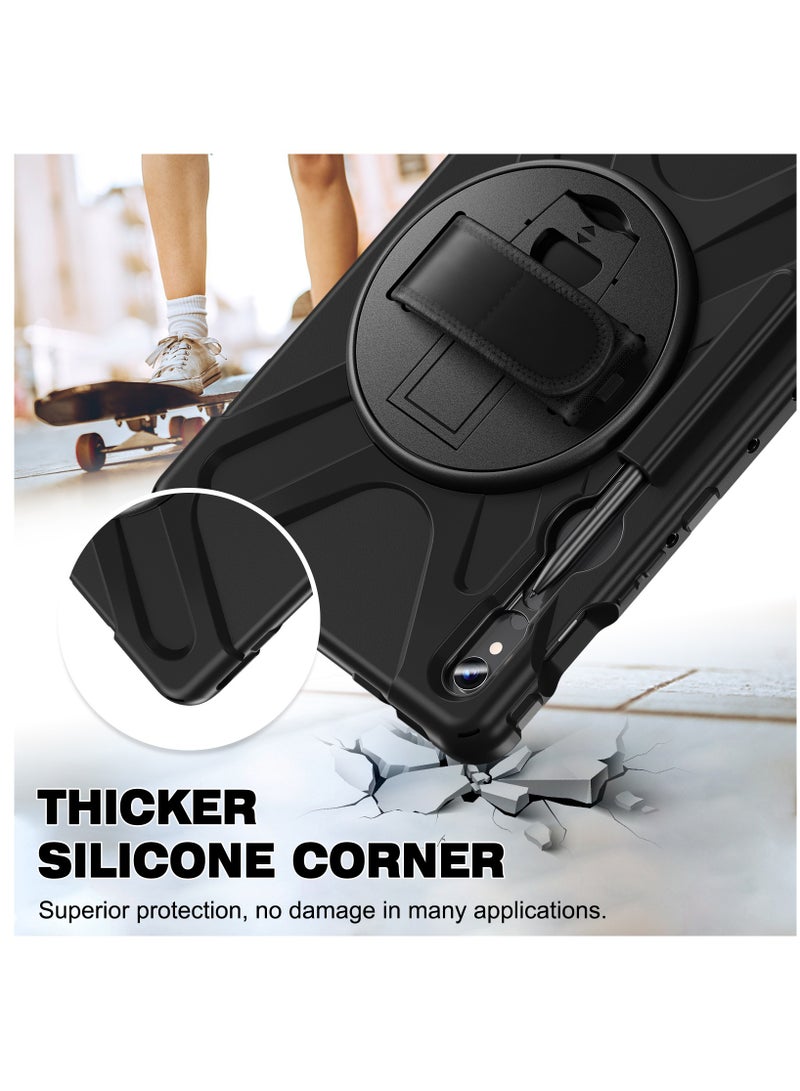 Tablet Case for Samsung Galaxy Tab S10 FE/S9 FE/S9 10.9 inch Full-Body Drop Protective Case with Screen Protector and Pencil Holder 360° Rotating Handle Stand Strap Cover Black - Image 5