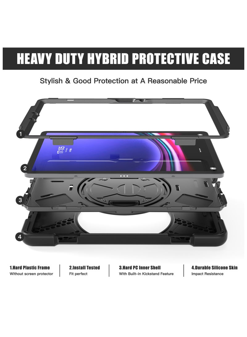Tablet Case for Samsung Galaxy Tab S10 FE/S9 FE/S9 10.9 inch Full-Body Drop Protective Case with Screen Protector and Pencil Holder 360° Rotating Handle Stand Strap Cover Black - Image 3