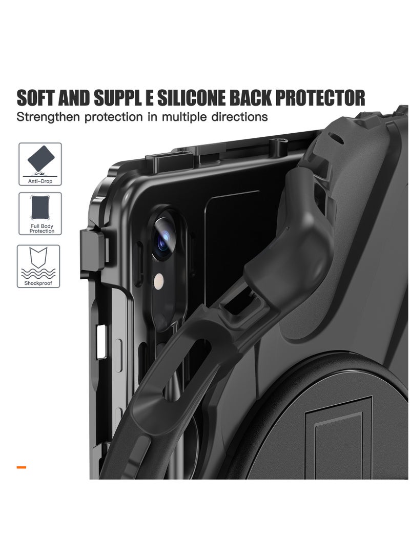 Tablet Case for Samsung Galaxy Tab S10 FE/S9 FE/S9 10.9 inch Full-Body Drop Protective Case with Screen Protector and Pencil Holder 360° Rotating Handle Stand Strap Cover Black - Image 4