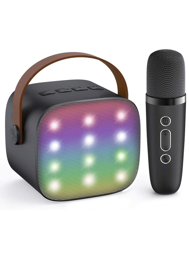 Colorful karaoke sound system, Karaoke Machine for Kids and Adults, Portable Mini Bluetooth Speaker with Wireless Microphone, Christmas Gift Toys with Colorful Lights (Black1 Microphone)  - Image 1