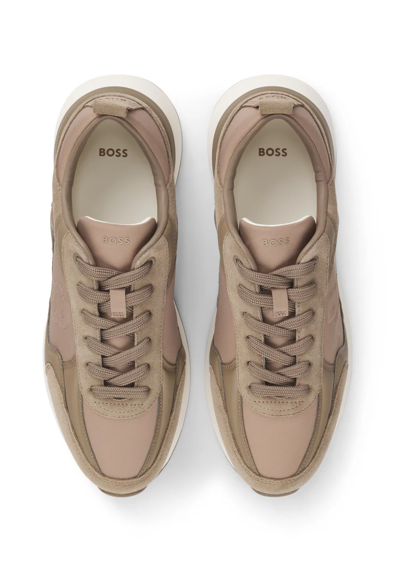 BOSS Brown Suede-trim sneakers with Double B monogram for Women | Best Price UAE