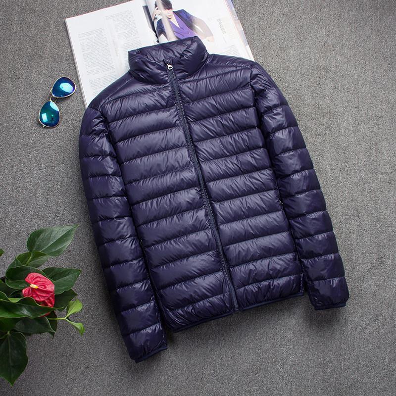 2022 Autumn Winter Mens Lightweight Down Jacket navy blue stand collar 
