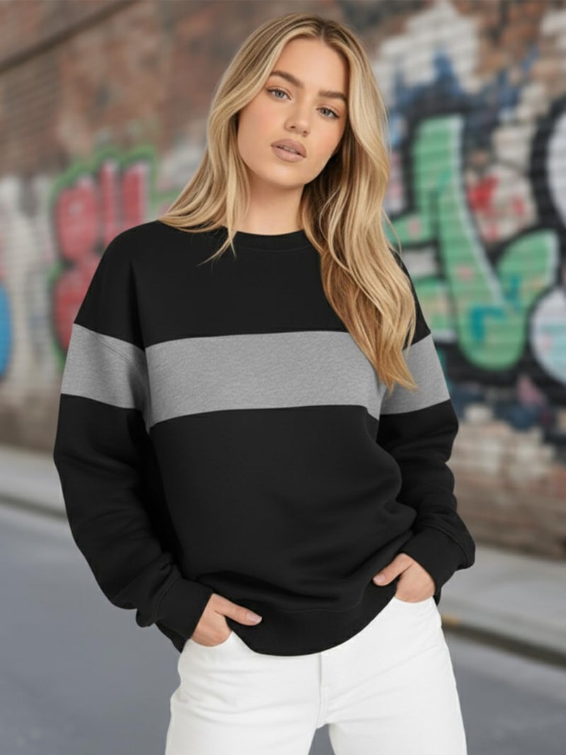 LEOTUDE Women’s Loose fit Round Neck Sweatshirt for Women (GRL_W11_SP-XOD9_P_ZGrey_S) - Image 2